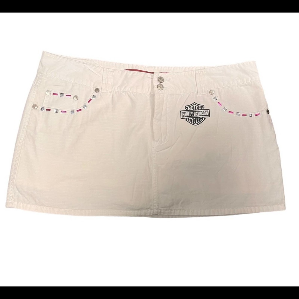 Y2K Harley Davidson Logo Khaki Low Rise Embellished Skirt Skort